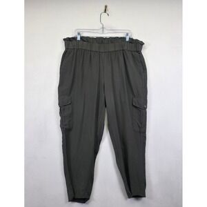 LOFT Cargo Pants Womens 16 Green Paperbag Waist High Rise Cropped Utility Jogger